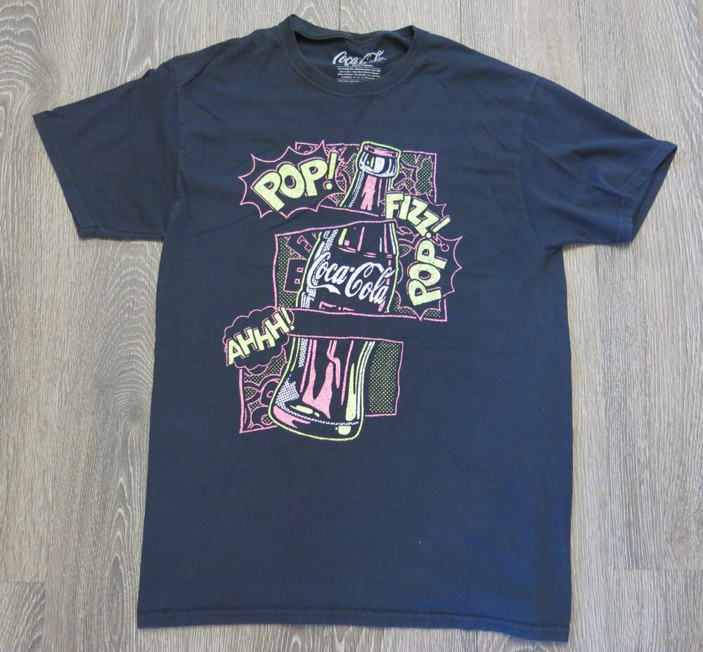 COCA COLA Pop Fizz Ahhh T Shirt Size M Retro Vintage Black Coke Bottle